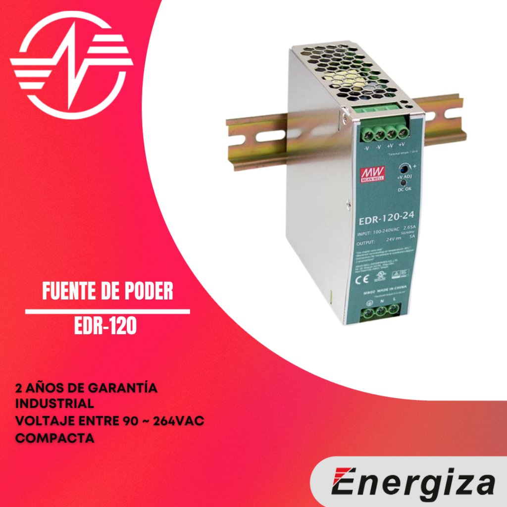 FUENTE DE PODER MEAN WELL EDR 120 24 RIEL DIN 24 VDC 120 W 5A ENERGIZA