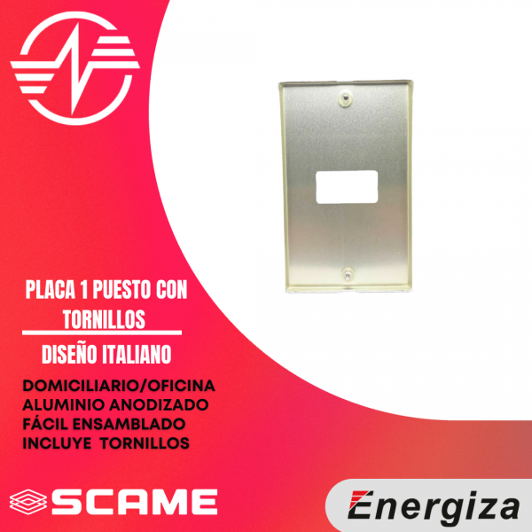 Placa 1 puesto con tornillos diseño italiano domiciliario/oficina aluminio anodizado fácil ensamblado incluye tornillos