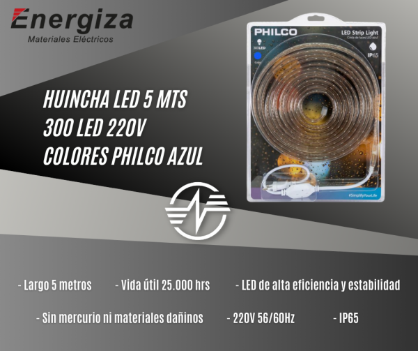 huincha led 5 metros 300 LED 220v blanca y azul