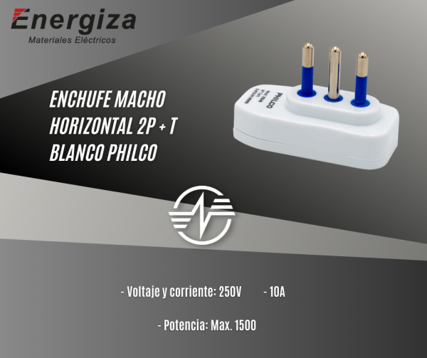 enchufe macho horizontal 2p+t blanco