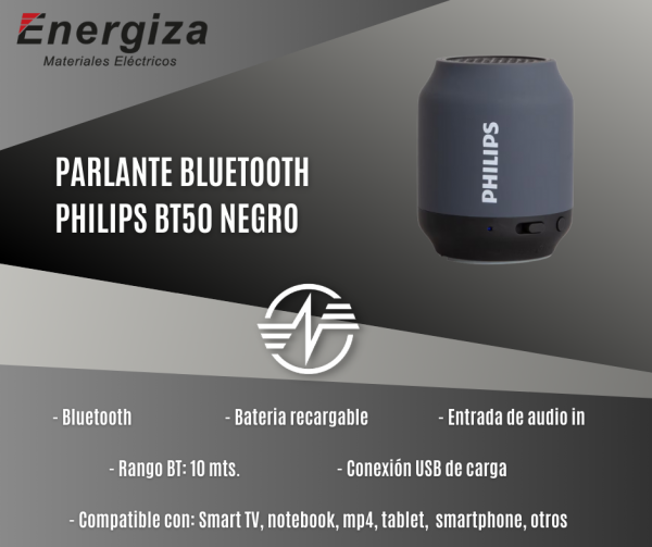 parlante bluetooth philips negro bt50