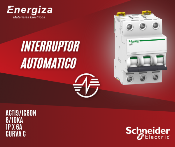 Interruptor automatico ACTI9 IC60N 6/10kA 3P x 6A curva C