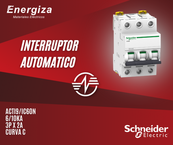 Interruptor automatico ACTI9 IC60N 6/10kA 3P x 2A curva C