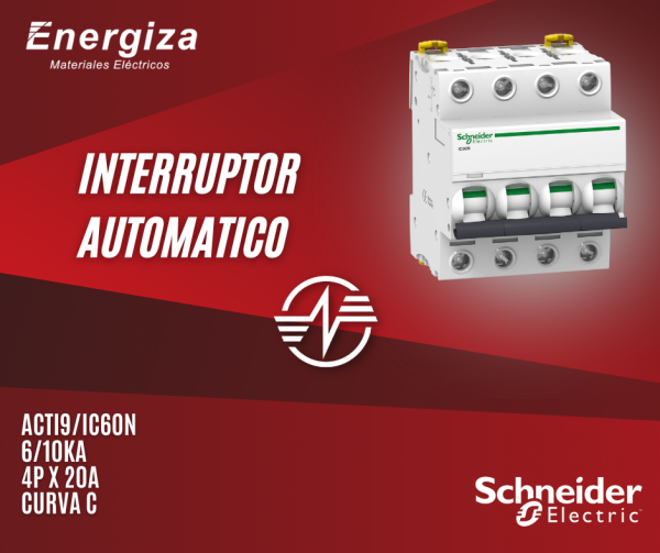 Interruptor automatico ACTI9 IC60N 6/10kA 4P x 20A curva C