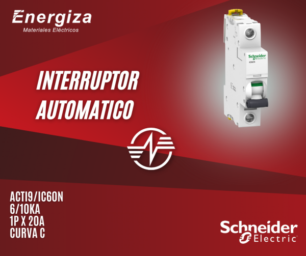 Interruptor automatico ACTI9 IC60N 6/10kA 1P x 20A curva C